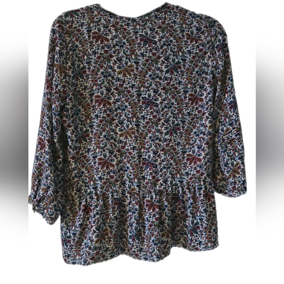 ZARA Woman Basic Multi Color Poplin V-neck Shirt Blouse Sz S - Picture 2 of 3